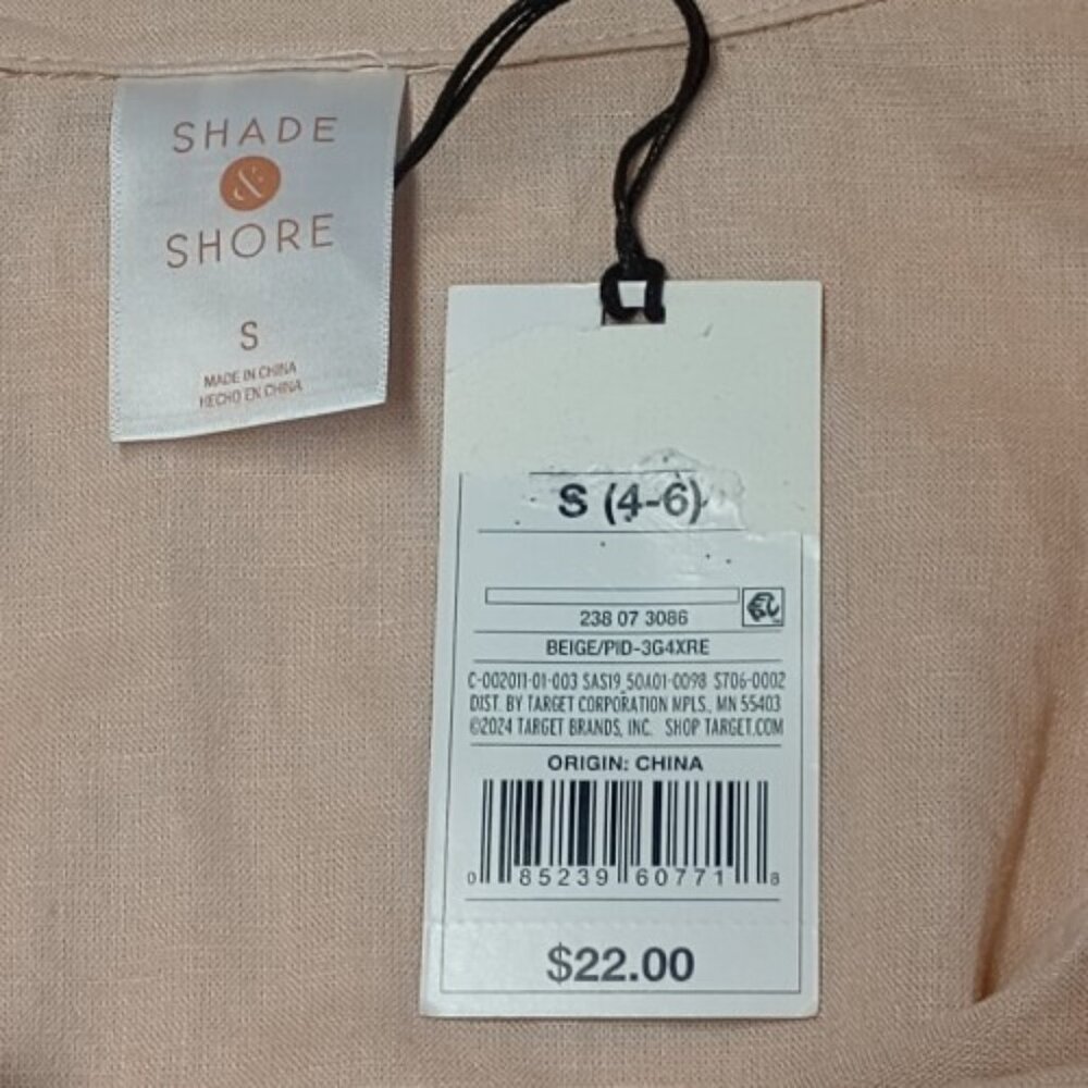 Shade & Shore Women's Cropped Button - up Short Sleeve Cover up Top Beige Size S - Picture 8 of 8